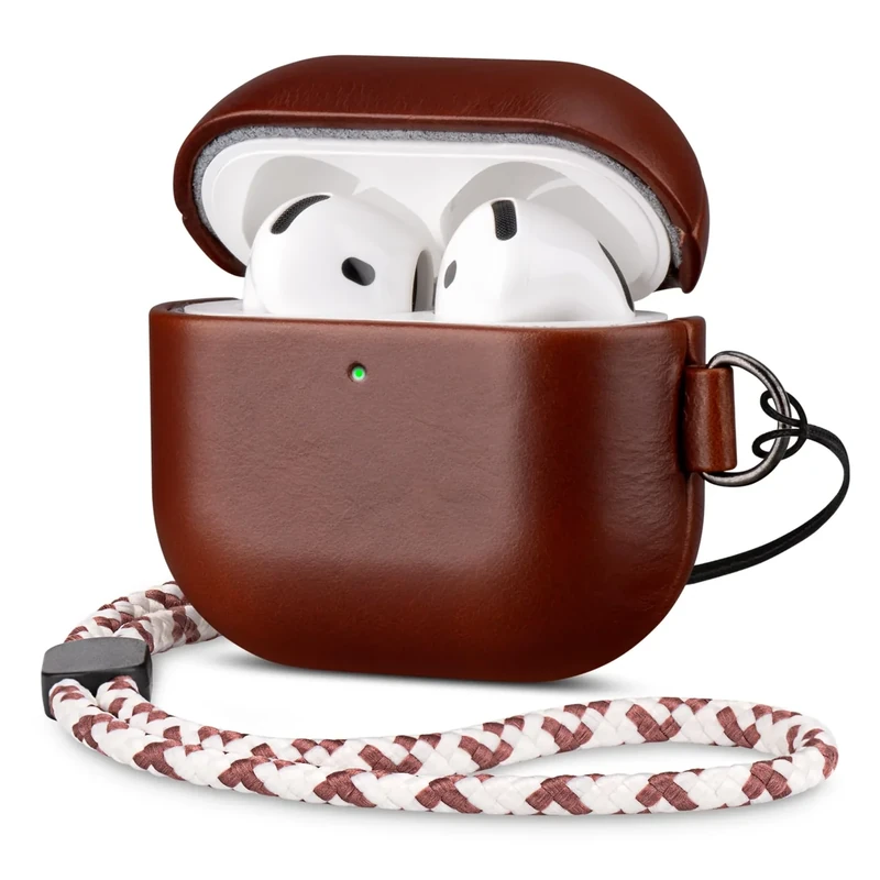 Maogoam for AirPods 4 Case Leather, D Clip Design with Hand Lanyard, Genuine Leather Case for AirPods 4th Generation(2024), Handcrafted, Elegant Style, Red Brown