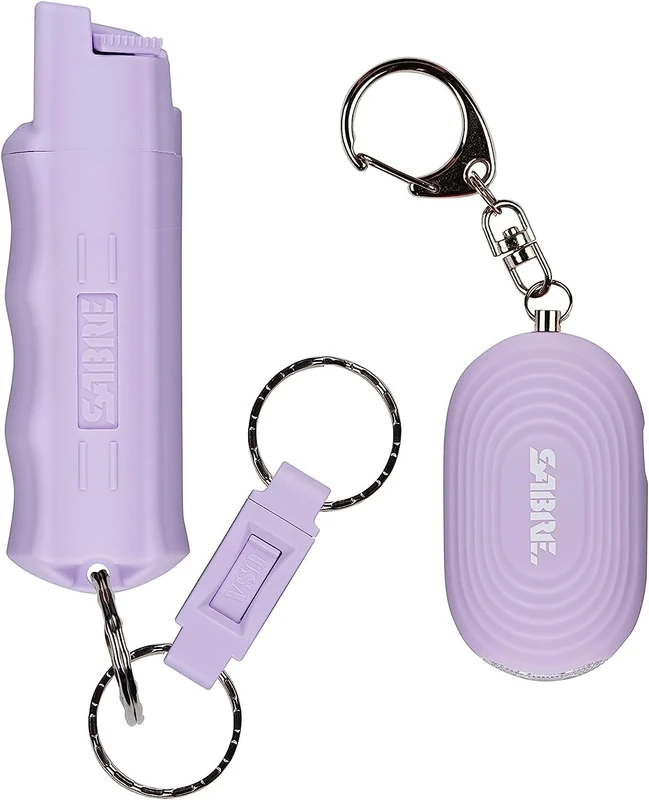 SABRE Personal Safety Kit with Pepper Spray for Self Defense and 2-in-1 Personal Alarm with LED Light, 25 Bursts, 130dB Alarm, Audible Up to 1,250 Feet, Quick Release Key Ring, Lavender, 0.54 fl oz
