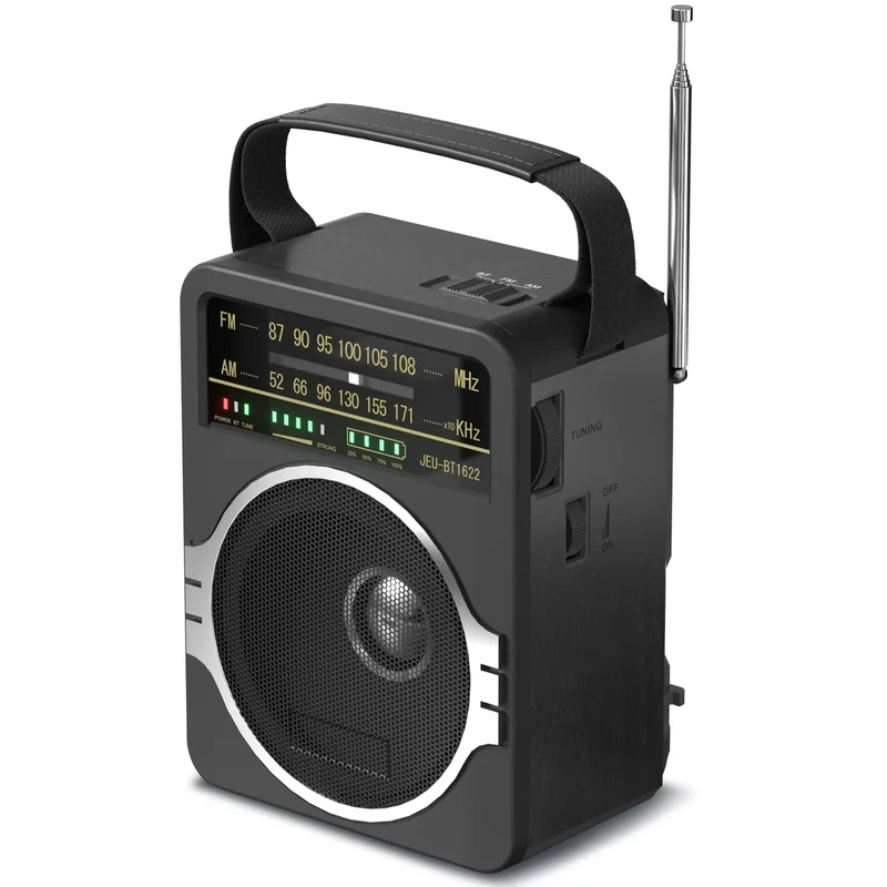 JEUJUG AM/FM Radio Bluetooth 5.0, 5W Speaker, AC Power - Black
