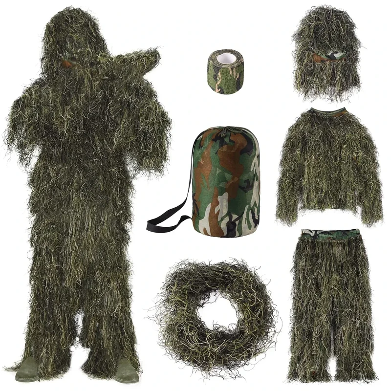 Seeutek 5 in 1 Ghillie Suit - 3D Camouflage Hunting Suits - Jacket, Pants, Hood, Carry Bag for Adults & Youth, M/L/XL/XXL
