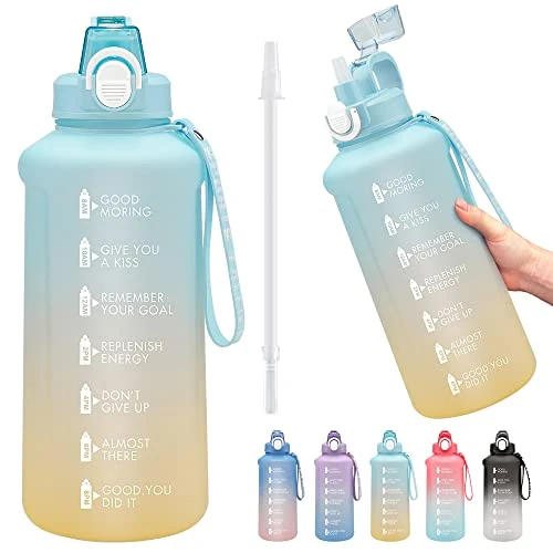 YC Kitchen 64 oz Water Bottle with Straw and Time Marker, Leakproof-Free Drinking Water Bottle, Sports Water Bottle BPA Free Half Gallon Water Jugs for Fitness, Gym, and Outdoor Sports