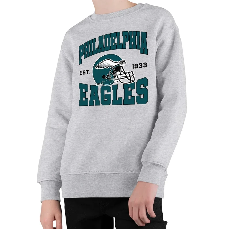 Junk Food Clothing x NFL - Philadelphia Eagles - Team Helmet - Kids Crewneck Fleece Sweatshirt for Boys and Girls - Size Medium