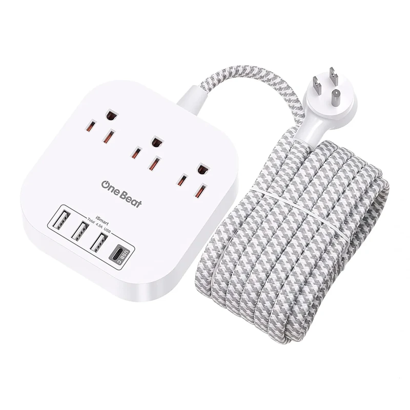 One Beat 10ft Power Strip with USB-C - 3 Outlets, 4 USB Ports, Plug