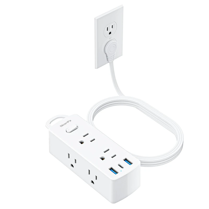 Olcorife Thin Power Strip - 6 Outlets, 2 USB-A + 1 USB-C, 5ft