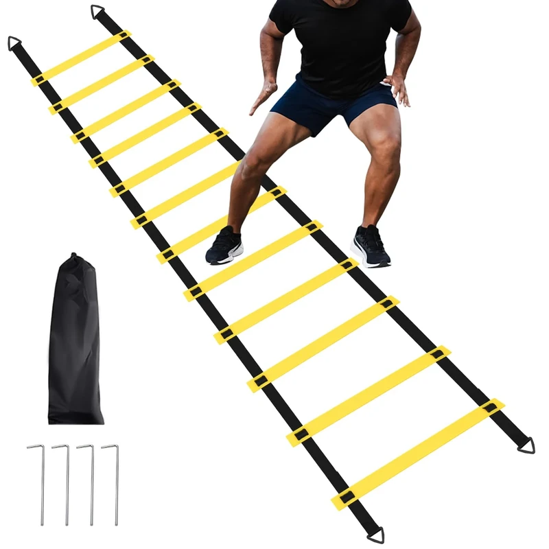 RUBY.Q 12 Rungs Agility Ladder Set, Speed Training Ladder with Steel Stakes and Carry Bag for Soccer, Speed Fitness Feet Training