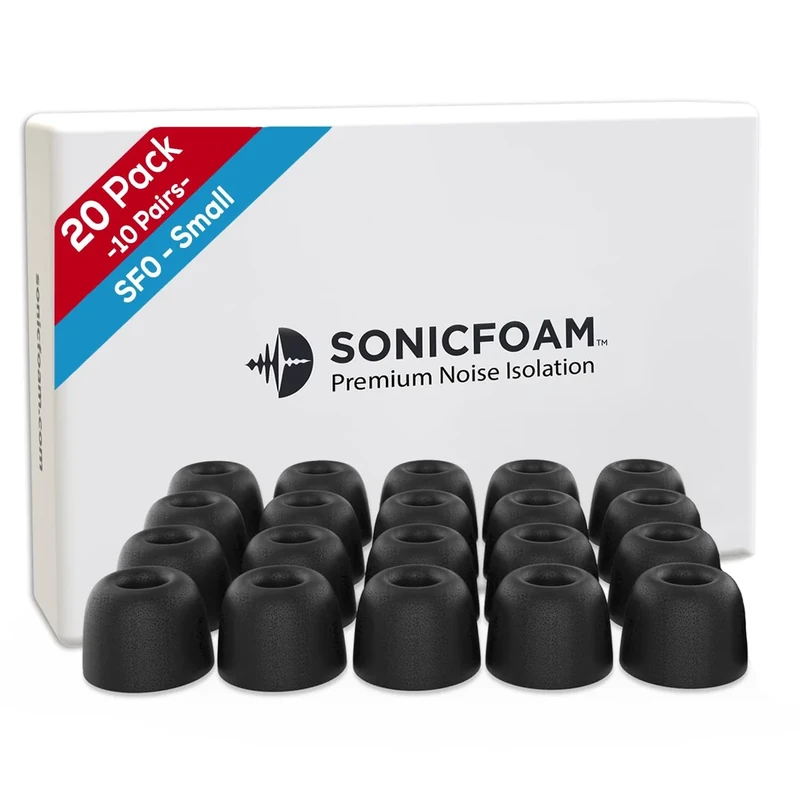 SONICFOAM Small Black Memory Foam Earbud Tips - 6.6-7.2mm 20 Pack