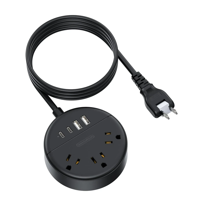 NTONPOWER 2 Prong Power Strip, 1875W 2 Prong to 3 Prong Outlet Adapter, 2 Prong Extension Cord 5 ft, Rotating Plug, Wall Mount, 3 Outlet 2 USB A+2 USB C, Two Power Strip for Travel, Older House, Dorm