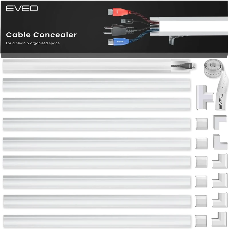 EVEO Cord Covers - 150in Paintable Cable Concealer, 10 Pack White