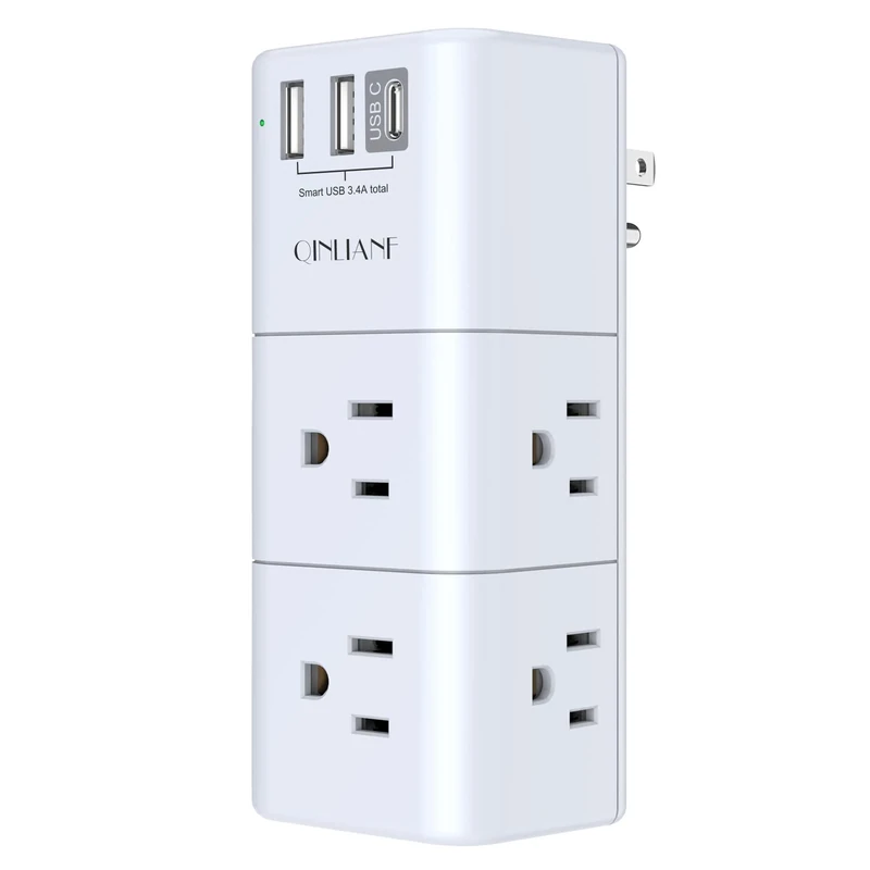 QINLIANF Power Strip - 6 AC Outlets, 3 USB (1 USB-C), 900J Surge
