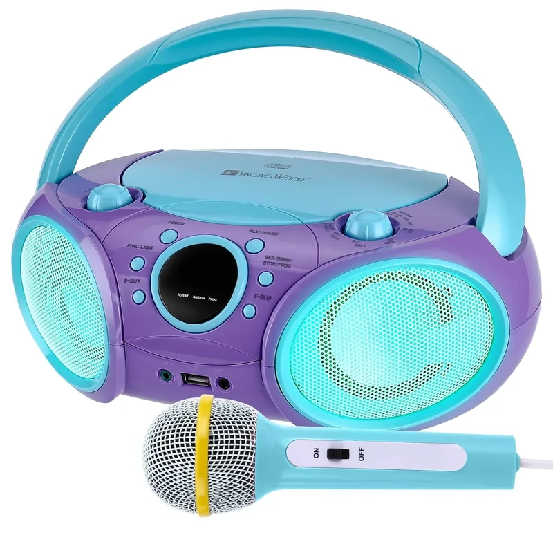SingingWood NP030AB-CV Portable Karaoke System, Portable CD Player Boombox with Wireless for Home AM FM Stereo Radio, Headphone Jack, Portable Karaoke Supported AC or Battery Powered - Violet