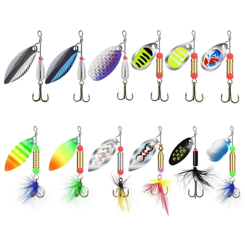 TRUSCEND Well-Made Rooster Tail Fishing Lures with Flash Copper Body and Blade, Two-Way Spinning Spoons System Fishing Spinners for Jigging, Freshwater Crappie Jigs, Blade Bait for Bass Trout Walleye
