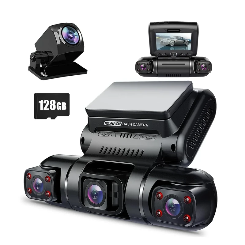 PRUVEEO 4-Channel Dash Cam - 360 View, WiFi Night Vision 128GB Card
