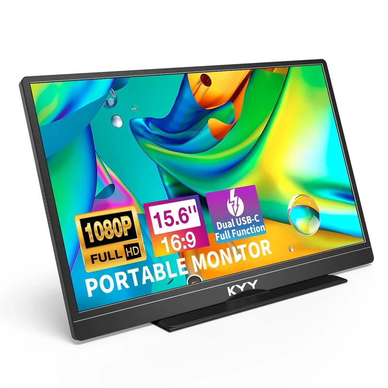 KYY 15.6" FHD Monitor with USB-C, HDMI, Dual Speakers & Smart Cover