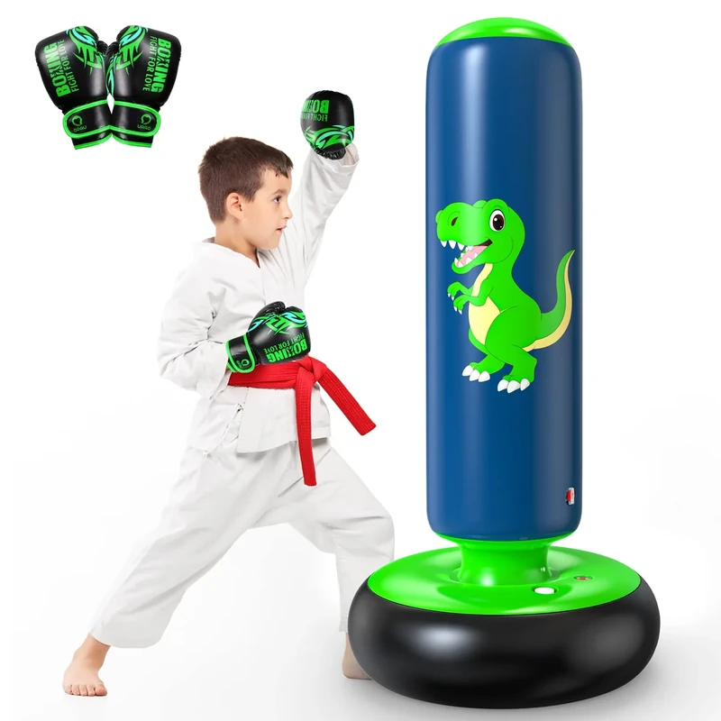 QPAU Inflatable Punching Bag, 48 Inch Stable Inflatable Boxing Bag for 3-6 Kids,Dinosaur Toy & Gifts for Boys and Girls, Kids Boxing Set for Practicing Karate, Taekwondo