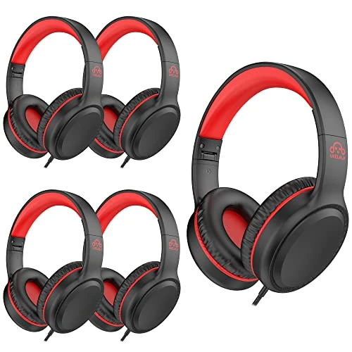 UKELALA 5-Pack Wired Headphones for Kids - Stereo Lightweight Youth Headphones With 4.9 ft NO-Tangle Cord, 3.5mm Jack for Chromebooks, Computers, Phones - Classroom and School Use