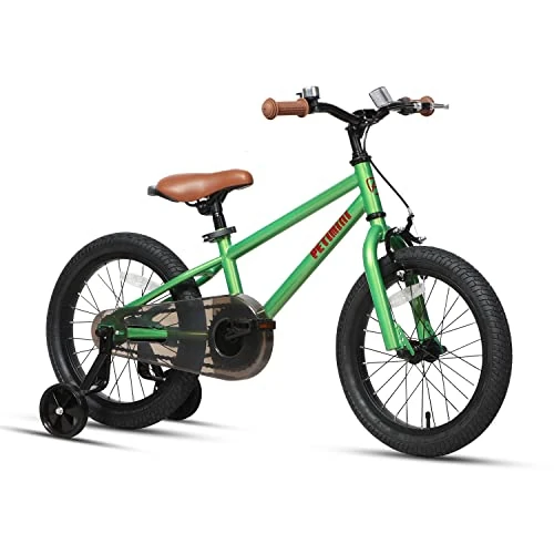 Petimini 18 Inch Kids Bike for 5 6 7 8 9 Years Old Little Boys Girls Retro Vintage BMX Style Bicycles with Training Wheels and Bell,Kids Gift,Green…