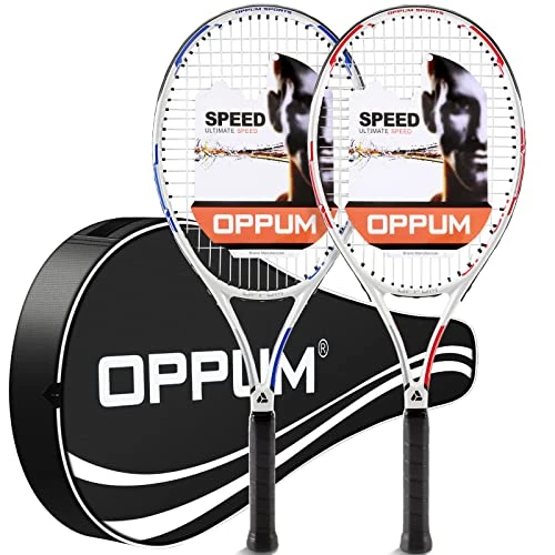 OPPUM PRO-500 Adult Tennis Rackets, 2-Pack Pre-Strung Racquets for Beginners & Intermediate with Carry Bag & 2 Balls, 105 Sq Inch Oversized Head for Women & Men, Arm Friendly Vibration Control