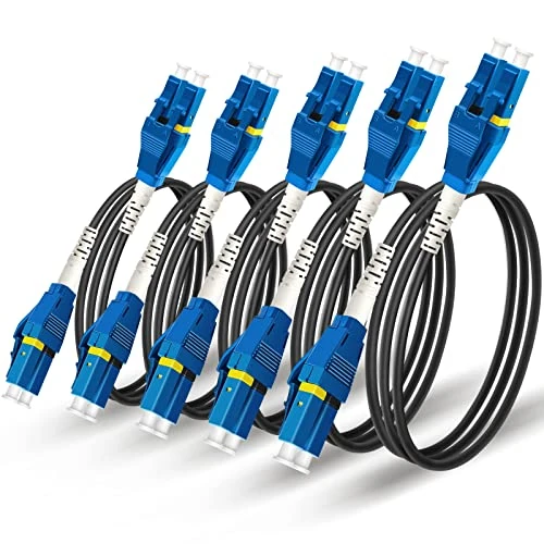 Bangun (2m - 5Pack) Uniboot LC to LC Armored Fiber Patch Cable, Single Mode Duplex Fiber Optic Cable Jumper Optical Patch Cord, 9/125um, (OS1/OS2 Compatible), LSZH Black