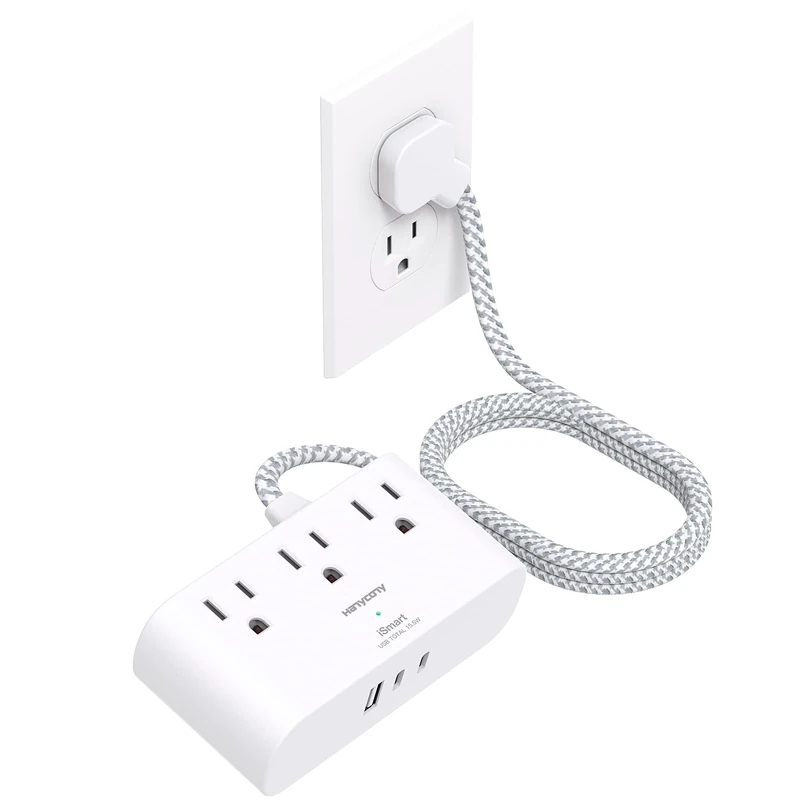 HANYCONY 6ft Flat Plug Power Strip - 3 Outlets + 3 USB (2 USB-C)
