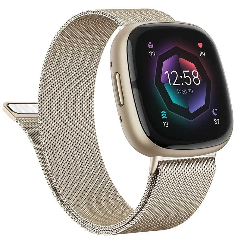 Vanjua Champagne Gold Metal Band for Fitbit Sense 2 & Versa 4 - Large