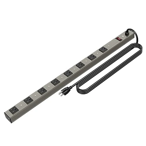 Oviitech 8 Outlets Metal Socket Power Strip,Aluminum Alloy Metal Socket Power Strip,with 12-Foot Long Extension Cord.ETL Certified,Aluminum Alloy Silver with Black Hole.