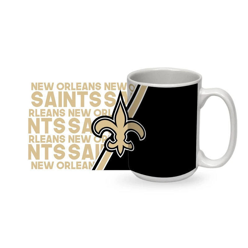 Rico Industries NFL Football New Orleans Saints 15 oz White Ceramic Coffee Mug