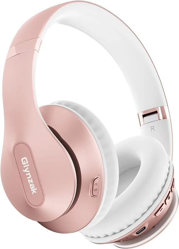 Glynzak Headphones - 65h Playtime, 6 EQ Modes, Foldable Rose Gold