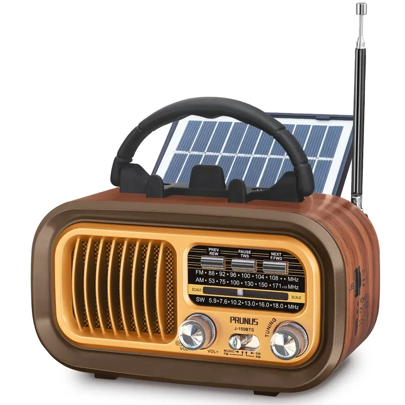 PRUNUS J-150 Portable Radio - AM FM SW Bluetooth, Solar USB