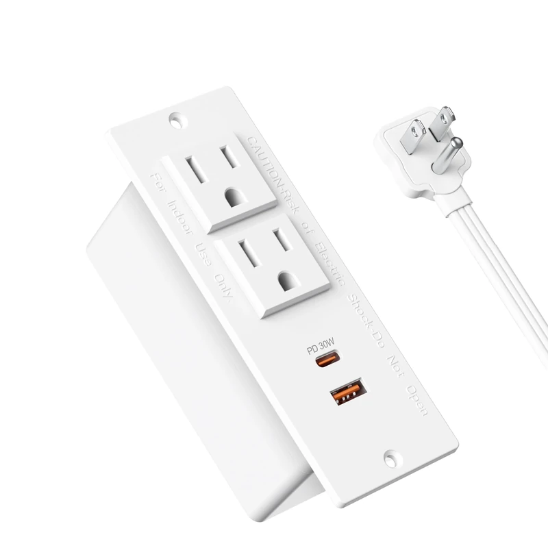 Jgstkcity Recessed Power Strip - USB-C PD 30W, 2 USB, 2 AC, Mount, 6ft Cord