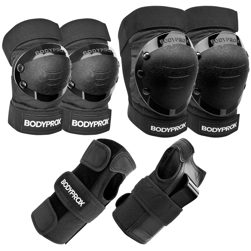 BODYPROX Knee Pads Elbow Pads Wrist Guards Set for Skateboarding, Roller Derby, BMX Ride, and Inline Skating (Medium)