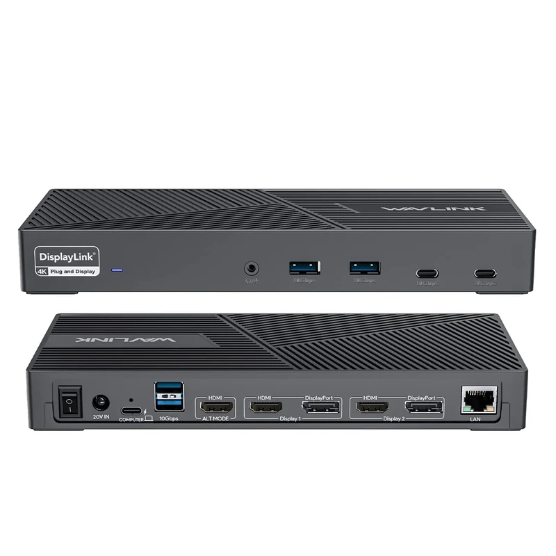 WAVLINK DisplayLink Docking Station Triple Monitor 4K@60Hz for 3 Monitors, 100W Charging for Thunderbolt 4/3, USB C M1 M2 M3 M4 Mac/Windows/Chrome - 3 HDMI, 2 DP, 6 USB Ports, 160W Power, LAN, Audio