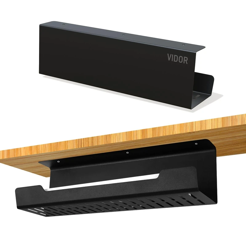 VIDOR Under Desk Cable Management Tray 1-Pack, 17" Cord Organizer, No Drill Alloy Steel, Perfect for Standing Desk, Wire Management for Office Home