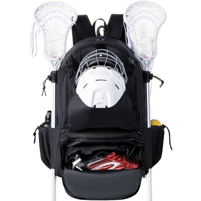 GoHimal Lacrosse Bag Extra Large Lacrosse Backpack with Tow Stick Holder (Black)