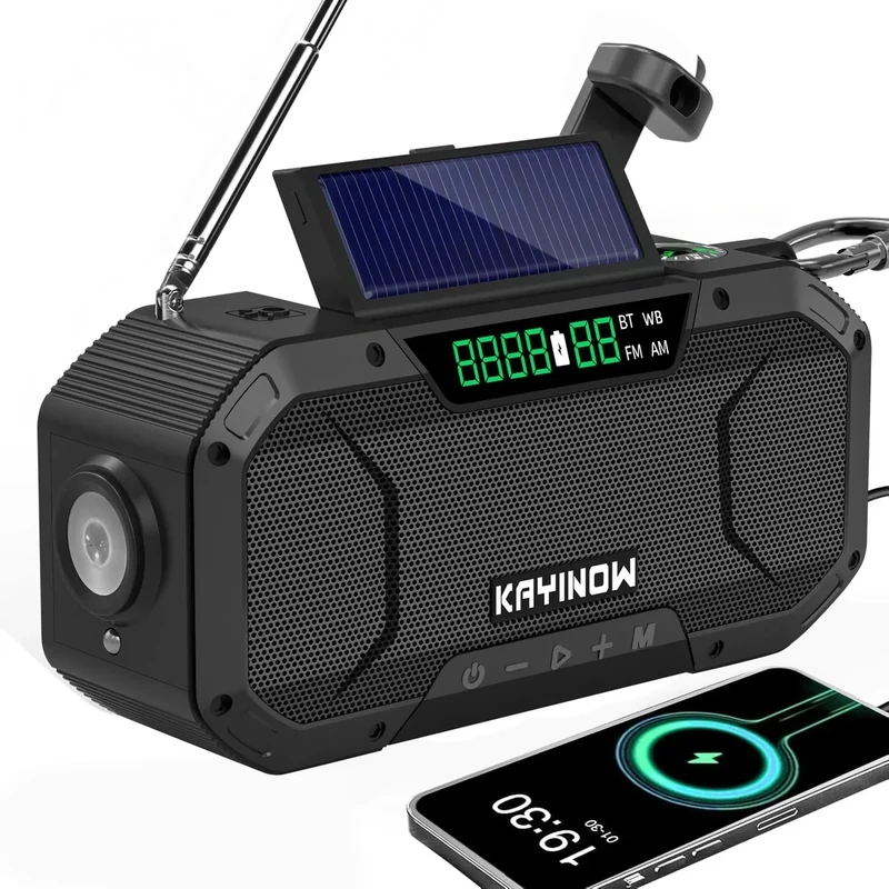 Solar Hand Crank Emergency Radio with Waterproof,Portable AM FM NOAA Weather Radio, Rechargeable 5000mAh/18500mWh Battery Power, Wind Up Flashlight Phone Charger, SOS,Survival Storm Hurricane