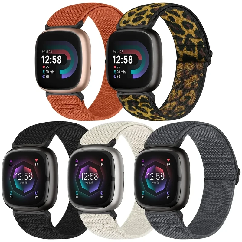 Bcuckood 5 Pack Nylon Solo Loop Strap - Fitbit Versa 4/3 & Sense 2