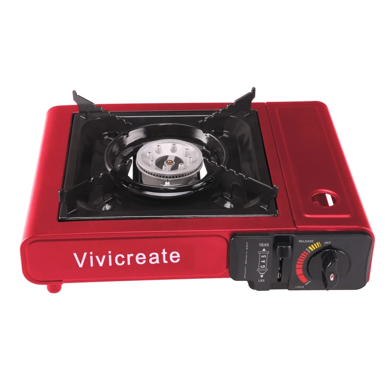 Vivicreate Portable Butane Stove 8500 BTU, Butane Stove with Auto Ignition for Camping, Lightweight Portable Gas Stove Burner with Safety Lock, Butane Burner, Estufa de Gas Portatil(Red)