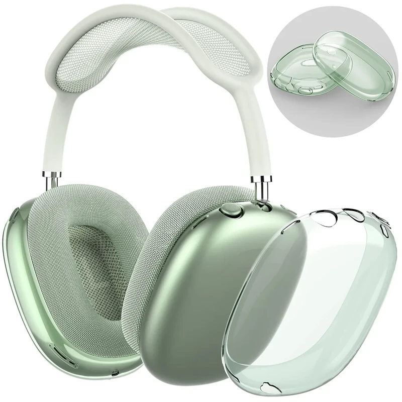 NIUTRENDZ Clear Case for AirPods Max Case Cover Soft TPU Protective Ear Cups Covers AccessoriesAnti-Fingerprint, Anti-Scratch & Anti-Dust (Clear Green)