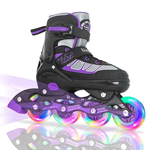 Nattork Adjustable Inline Skates for Kids with Light Up Wheel, Outdoor & Indoor Illuminating Blades Roller Skates for Boys and Girls, Beginners