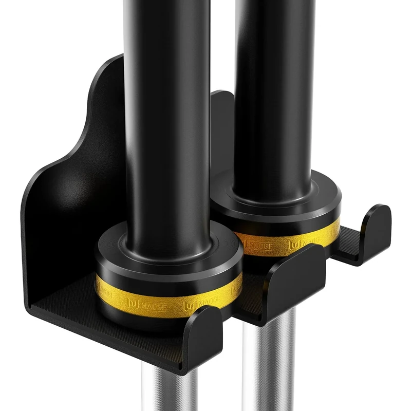 JNIHEEP Barbell Holder,Garage Gym Bar Wall Rack with 2 Bar Holders for Hanging Olympic Barbells, Curl Bars, Chains,Resistance Band,and ect,Holds Under 33mm Bar Size(Black)