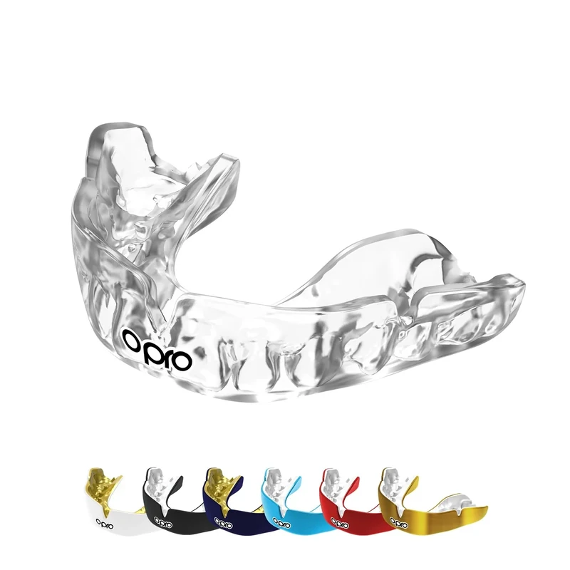 OPRO Instant Custom-Fit Mouth Guard, Dentist-Level Comfort, Protection & Fit - Moldable Mouthguard for Football, Boxing, Rugby, MMA, BJJ, UFC Mouth Piece- Includes Mouth Guard Case (Clear, Youth)
