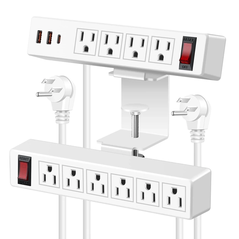 Desk Clamp Power Strip with PD20W USB-C, 2 in 1 Dual Layer Under Desk Power Strip, Removable Clamp Power Socket with 10AC Outlets & Switch, 6ft Extension Cord(ETL Listed)