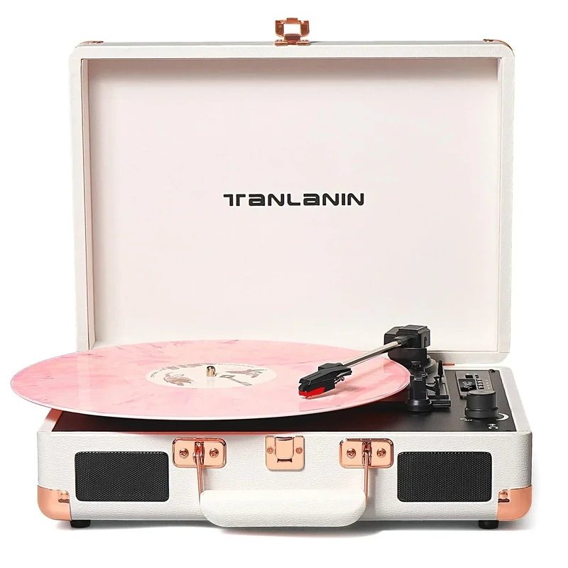 TANLANIN Bluetooth Turntable - Vintage 3-Speed Suitcase, White