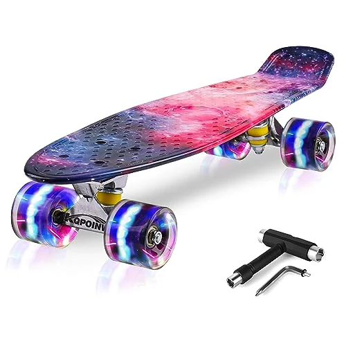 Kqpoinw Kids Skateboard,22" Complete Skateboards for Kids,Teens,Girls,Beginners,Skate Board,Galaxy Boards with Colorful Light Wheels,Skate Tool,Tote Bag,Ideal Gift for Girls,Kids