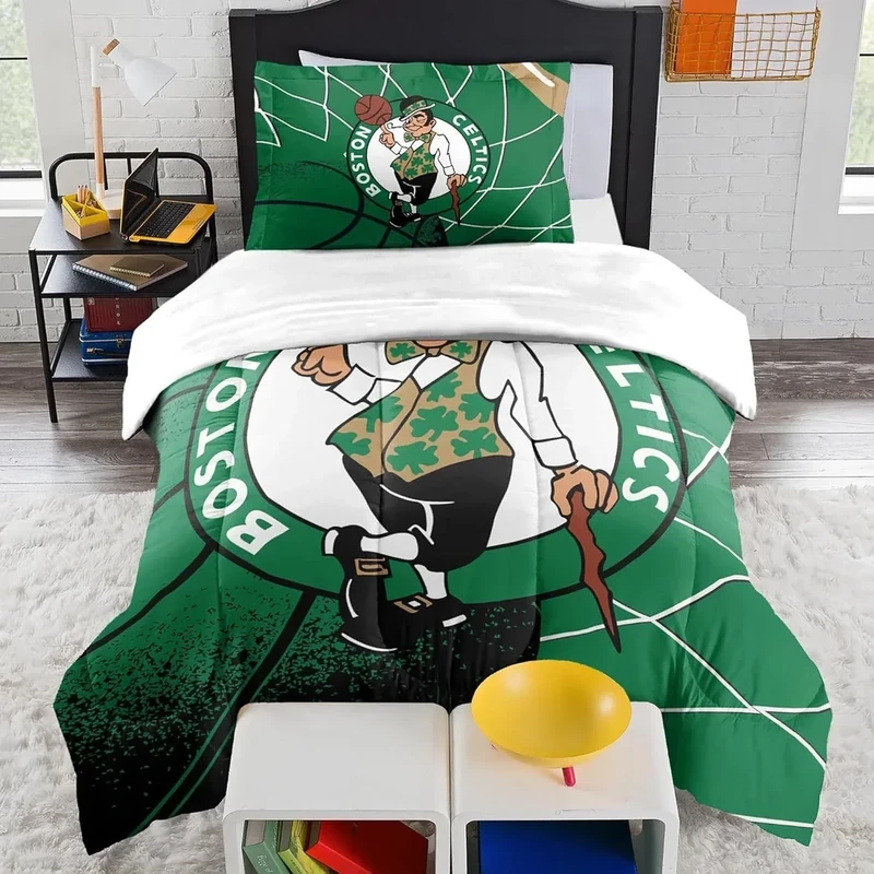 NORTHWEST NBA Boston Celtics Officially Licensed Comforter Set – NBA Team Logo Bedding – Super Soft Game Day Bed Set with Shams – Green and White Team Colors, Twin/Twin XL