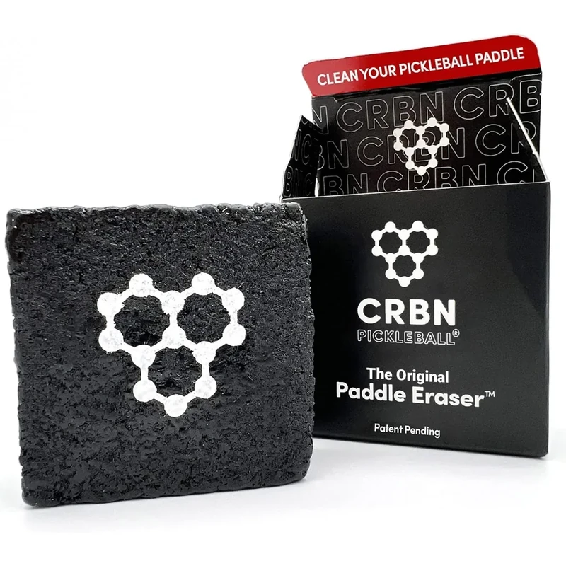 CRBN Pickleball - Paddle Eraser, Best Carbon Fiber Pickle Ball Racket Cleaner, Fast & Easy Rubber Bar to Remove Ball Residue, Dirt, & Minor Scrapes/Scratches - Patent Pending (Black, 1 Pack)