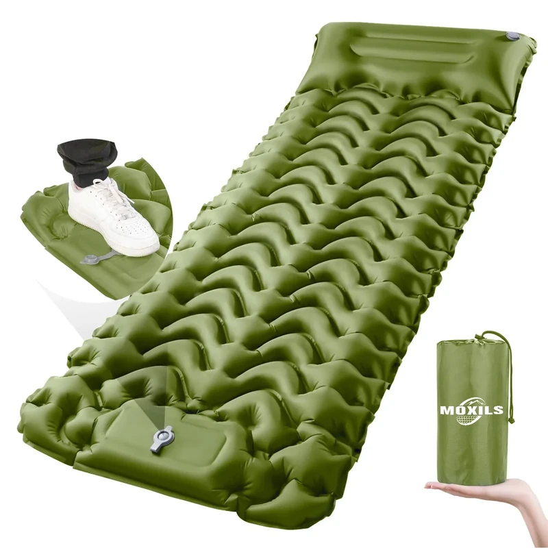 MOXILS Sleeping Pad, Ultralight Inflatable Sleeping Pad for Camping, Built-in Pump, Ultimate for Camping, Hiking, Airpad, Carry Bag, Repair Kit, Compact & Lightweight Air Mattress(Green)