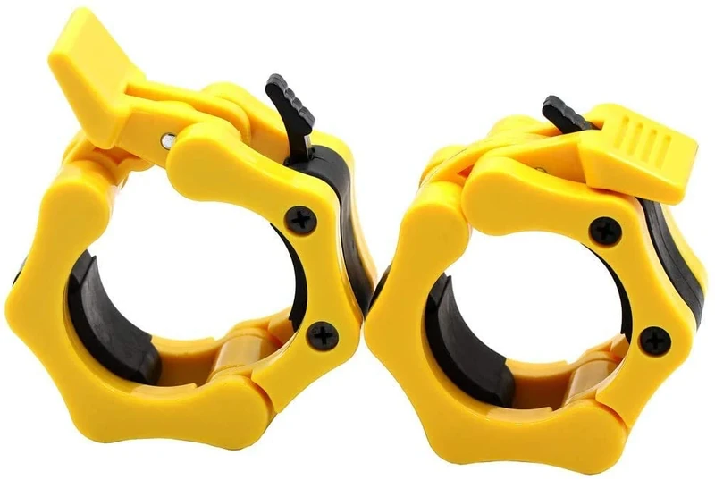 GW Tech Barbell Clamps 2 inch, Heavy Duty Exercise Collars 2" Quick Release Pair of Locking Pro Olympic Weight Bar Plate Locks Collar Clips for Workout Weightlifting Fitness Training - Yellow
