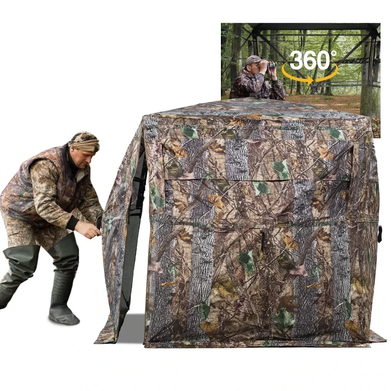 FUNHORUN Hunting Blind 360 Degree See Through Ground Blind with Carrying Bag, 2/3 Person Pop Up Camouflage Tent Portable Concealed Shelter