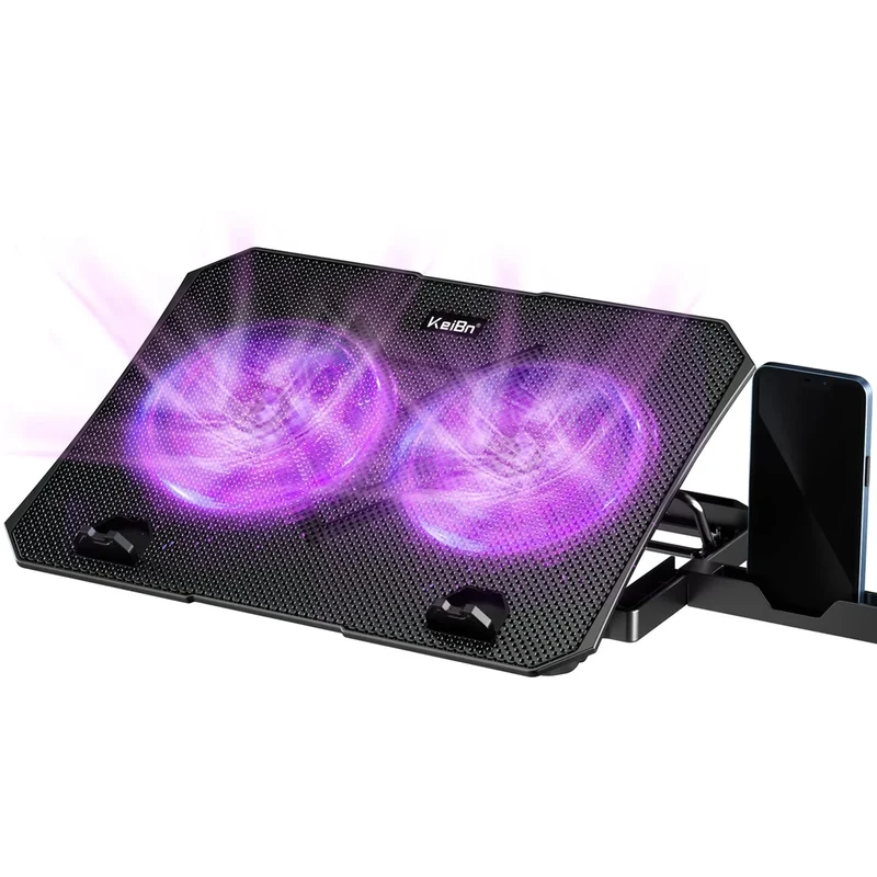 KeiBn Cooling Pad S039-Purple - Dual Fans, 5 Height Stands, USB Ports