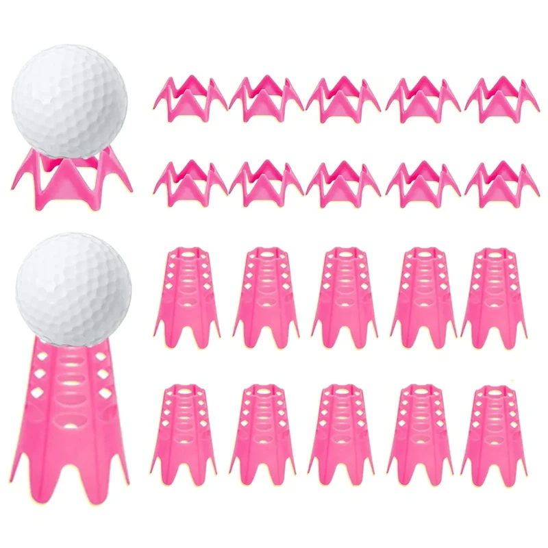 Ruyshu Golf Simulator Tees for Mat, Plastic Indoor Golf Tees for Winter Turf and Driving Range, Pack of 10 Tall & 10 Short (Pink)
